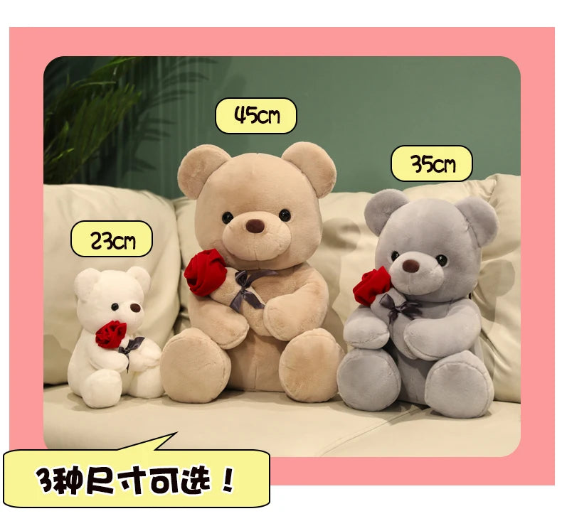 : Ours en Peluche Kawaii avec Roses – Cadeau Saint-Valentin