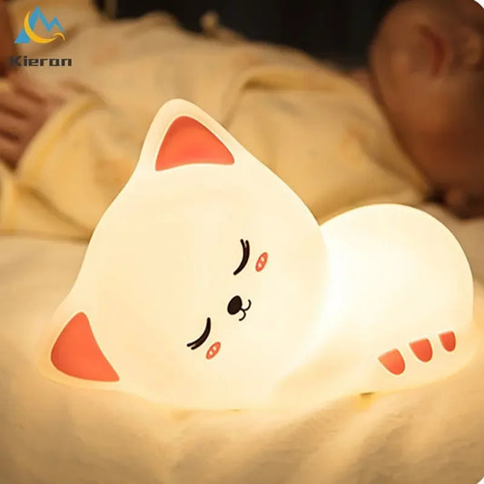 Veilleuse bébé chat en silicone tactile rechargeable – Lampe de nuit douce multicolore