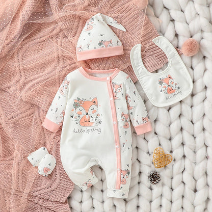 Ensemble bébé fille 4 pièces pastel à manches longues – Motif cerf – Toutes saisons