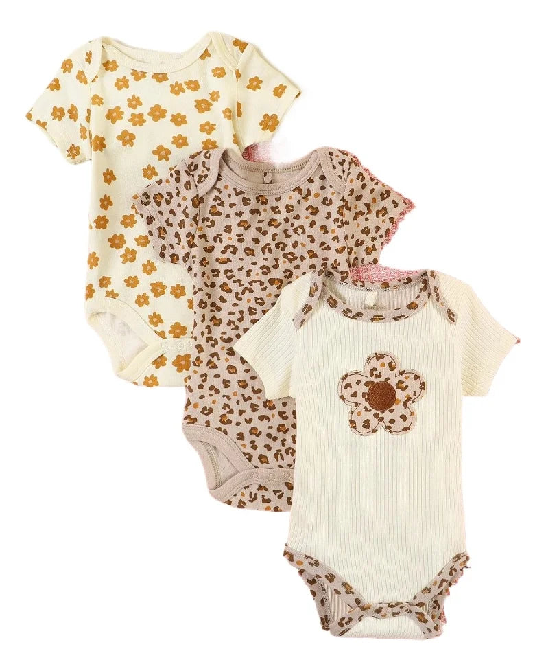 Lot de 3 bodys bébé fille – Motifs animaux & éléphant, coton doux