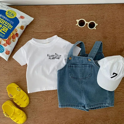 Ensemble bébé été 2 pièces – T-shirt en coton & salopette pantalon décontractée (0 à 3 ans)