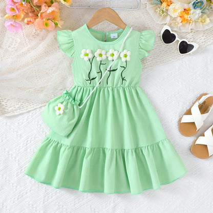 Robe Menthe Fleurie + Mini Sac – Tenue Princesse (Fille)