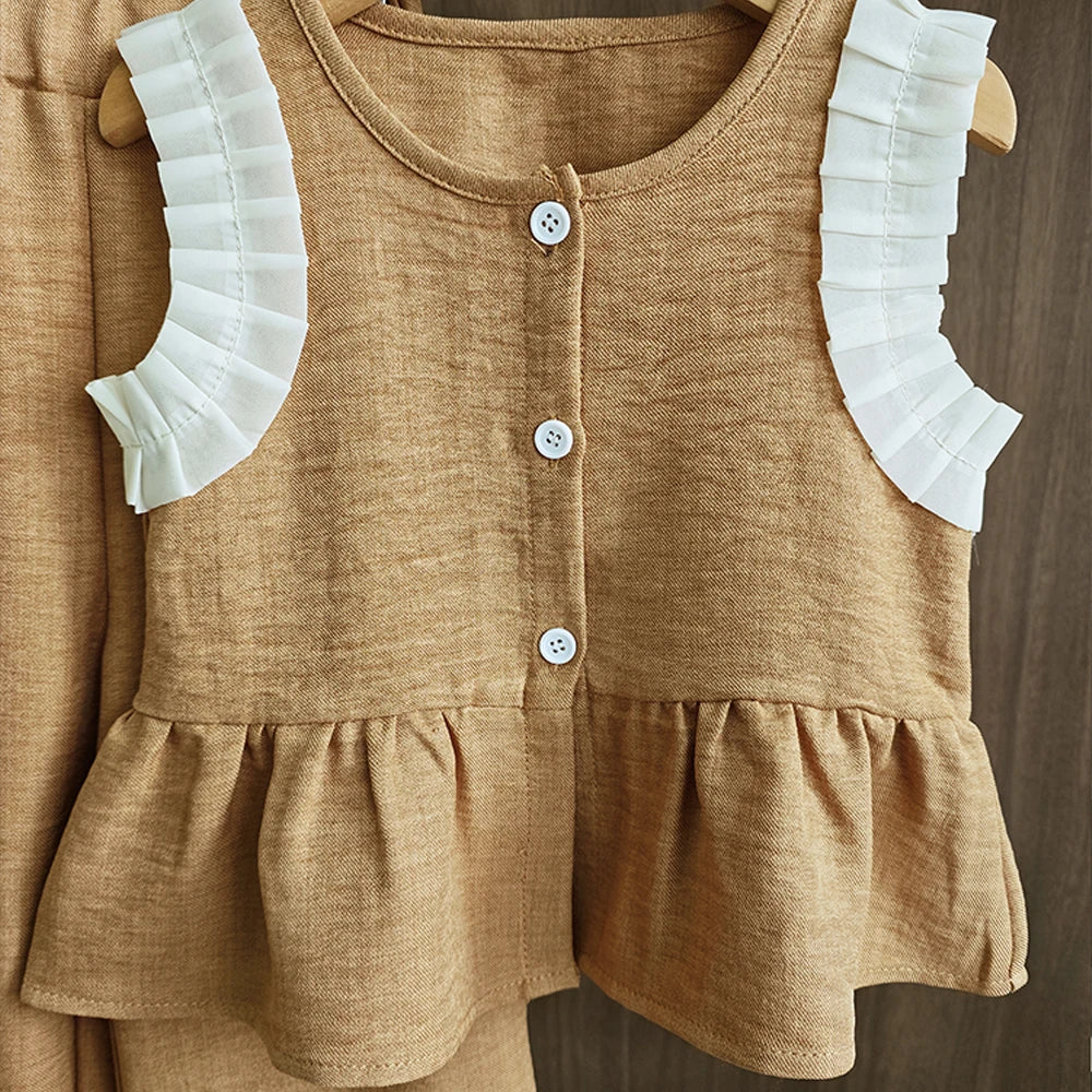 Ensemble Fille 2 Pièces Bleu – Haut Sans Manches & Pantalon Large (4–6 ans)