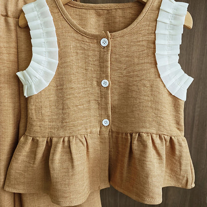 Ensemble Fille 2 Pièces Bleu – Haut Sans Manches & Pantalon Large (4–6 ans)