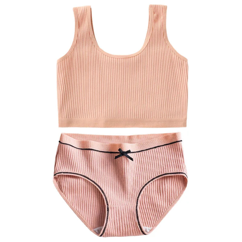 Ensemble de culottes et soutiens-gorge en coton pour filles adolescentes, soutien-gorge d'entraînement en coton, ensemble de culottes, soutien-gorge de sport solide pour enfants, sous-vêtements