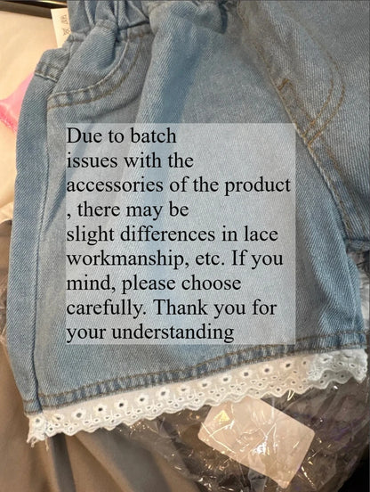 Short en jean coréen léger pour fille – Taille élastique & dentelle – Été