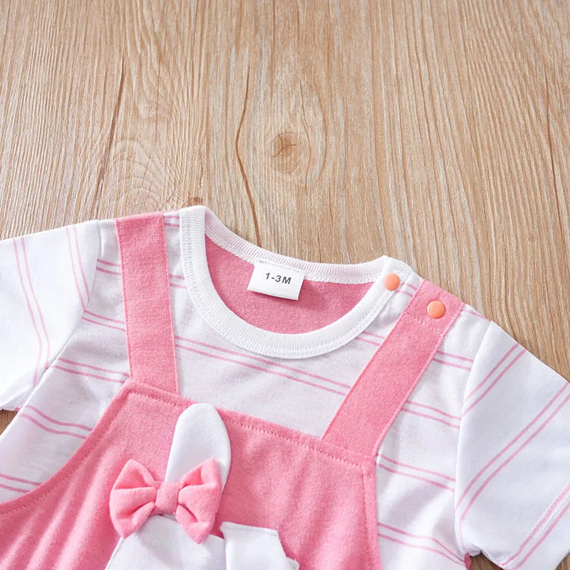 Tenue bébé été – Combinaison rose lapin, confortable et adorable