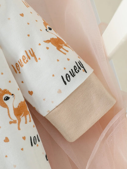 Ensemble bébé fille 4 pièces pastel à manches longues – Motif cerf – Toutes saisons
