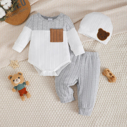 Ensemble Bébé 3 Pièces Doux & Élégant – Body, Pantalon & Bonnet