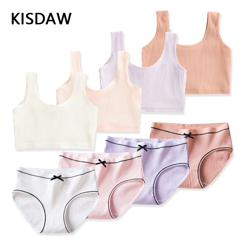 Ensemble de culottes et soutiens-gorge en coton pour filles adolescentes, soutien-gorge d'entraînement en coton, ensemble de culottes, soutien-gorge de sport solide pour enfants, sous-vêtements