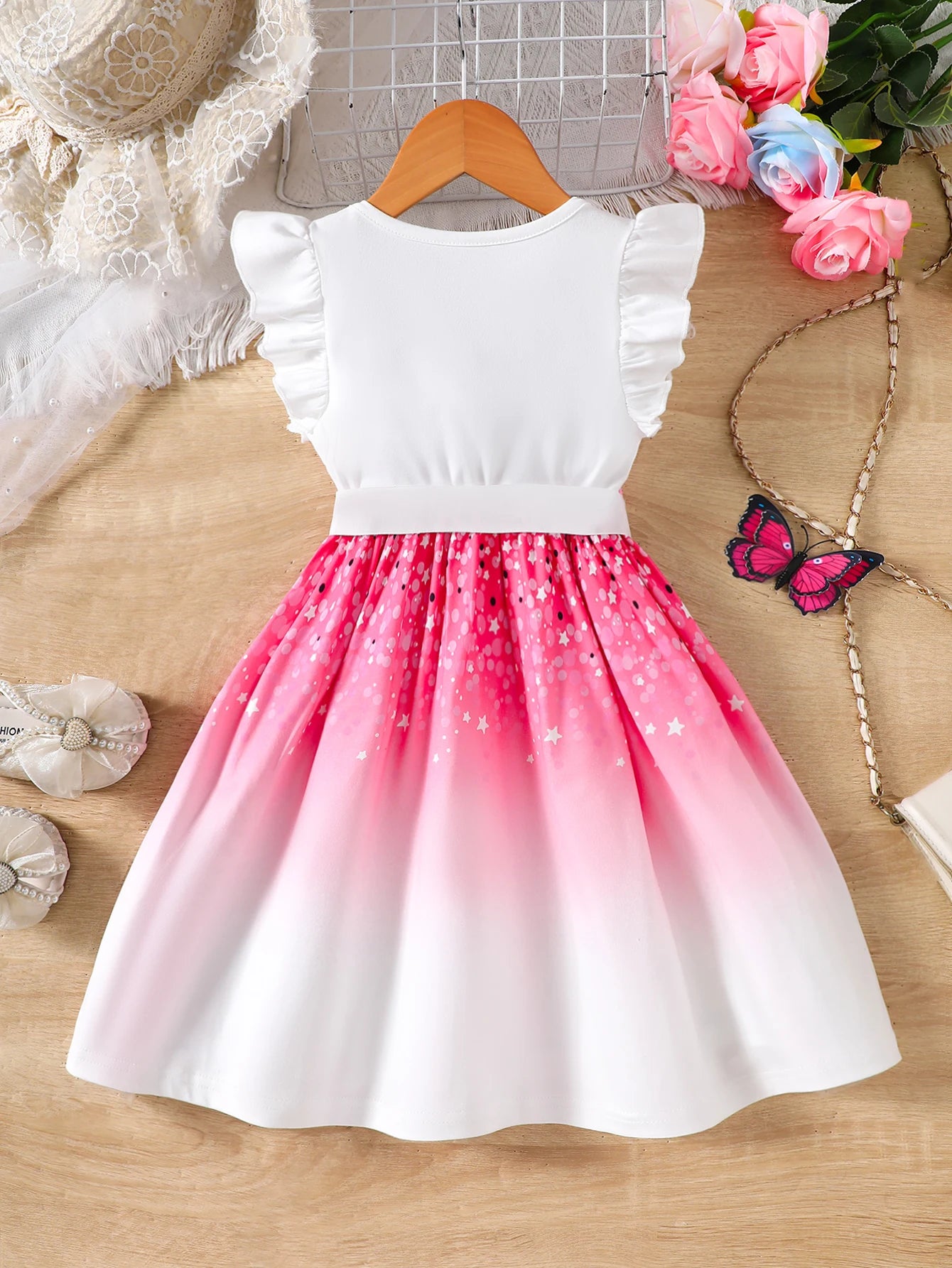 Robe Princesse Papillons Rose – Robe Élégante Printemps & Été pour Fille