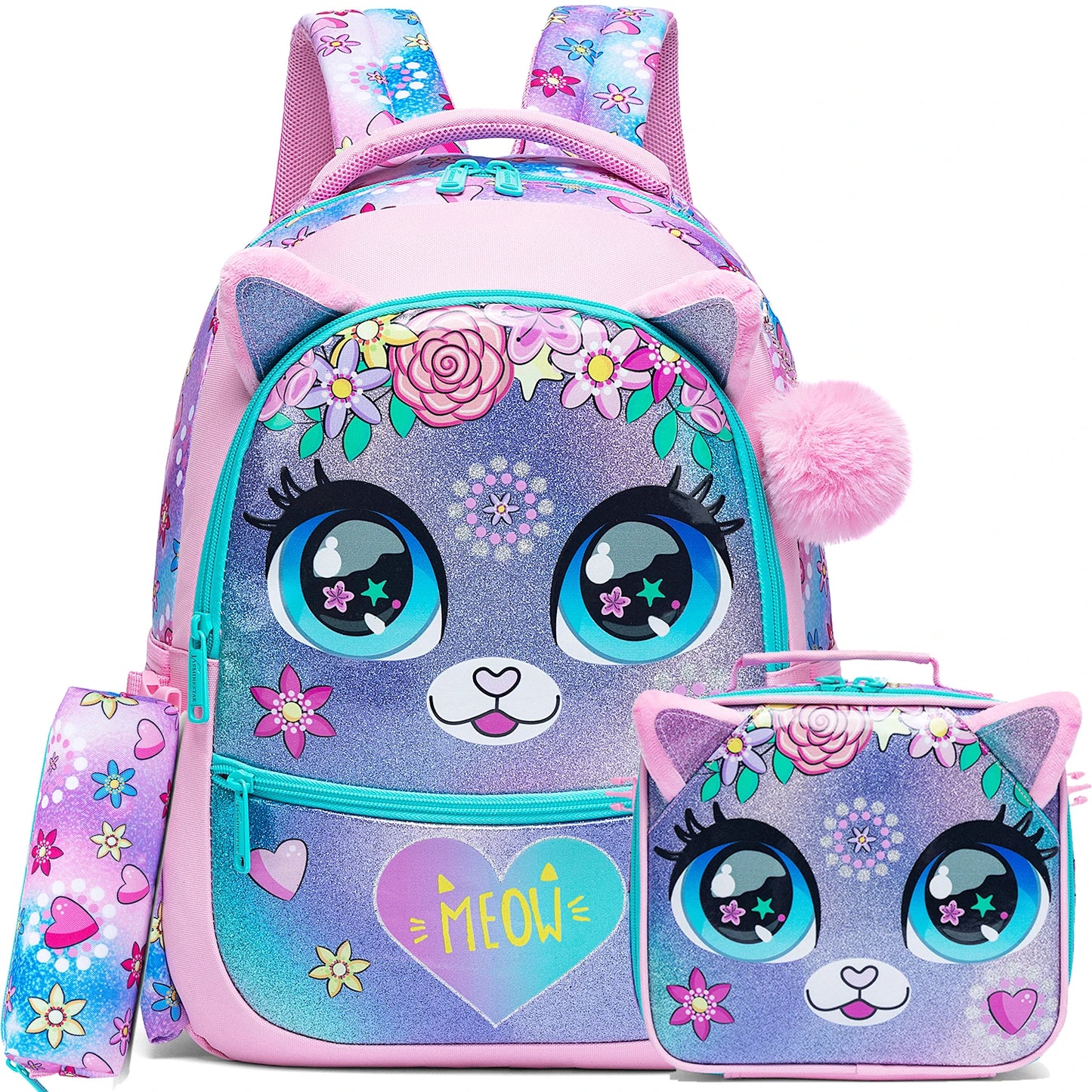 Ensemble sac à dos scolaire 3 pièces pour fille (8–10 ans) – Sac, lunch et trousse assortis