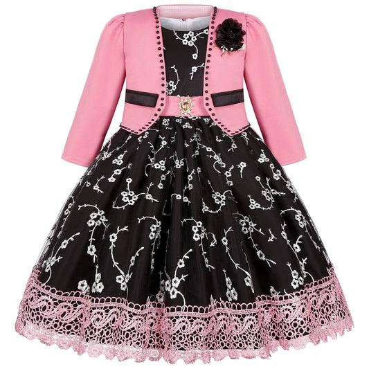 Robe Princesse Fille 2 Pièces (Robe + Veste) – Noir & Rose | Cérémonie, Anniversaire, Piano (5–14 ans)