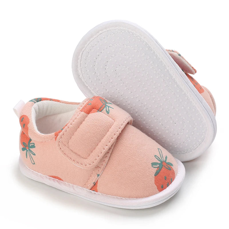 Chaussures premiers pas bébé fille – Semelle souple antidérapante – Fermeture scratch (0–12 mois)