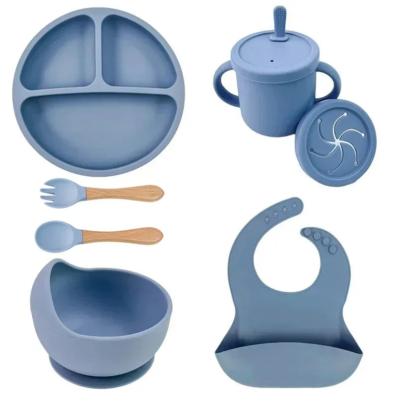 Ensemble repas enfant en silicone alimentaire – Assiette, bol, tasse & accessoires