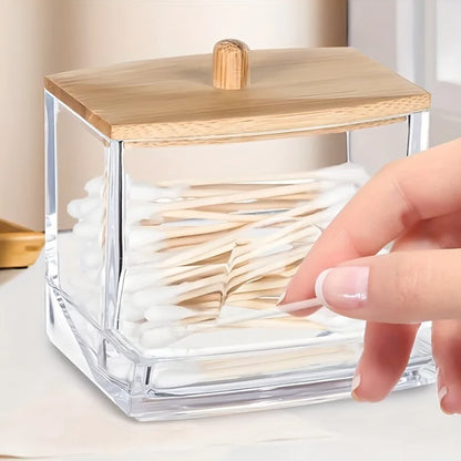 Boîte de rangement pour coton-tige, Double tête en bois pour bébé, couverture carrée transparente en bambou, organisateur de cure-dents pour coton-tige