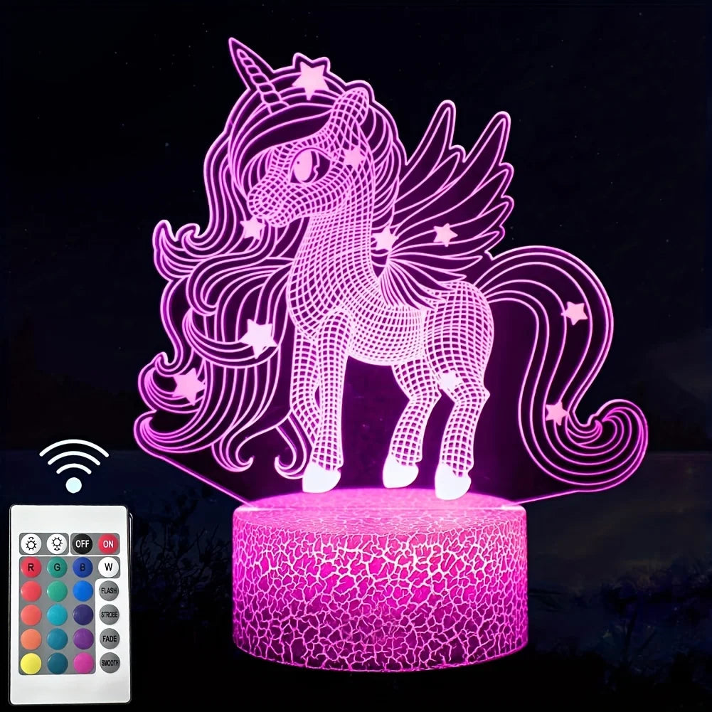 Veilleuse 3D Licorne – 16 couleurs – Tactile & télécommande – Ambiance chambre enfant