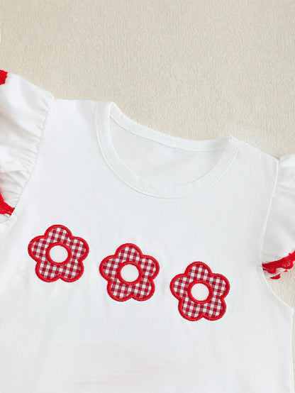 Ensemble Bébé Fille Blanc & Rouge – Haut Détails Cœur + Bas Assorti