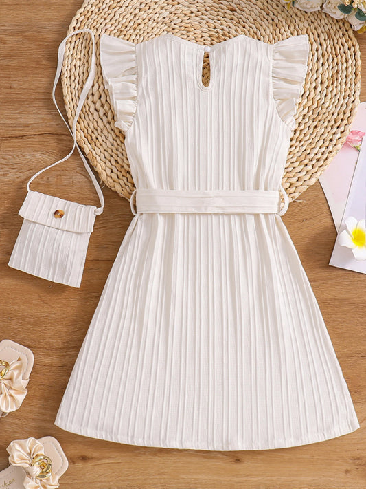 Robe blanche cérémonie – Nœud & plissé (Fille)