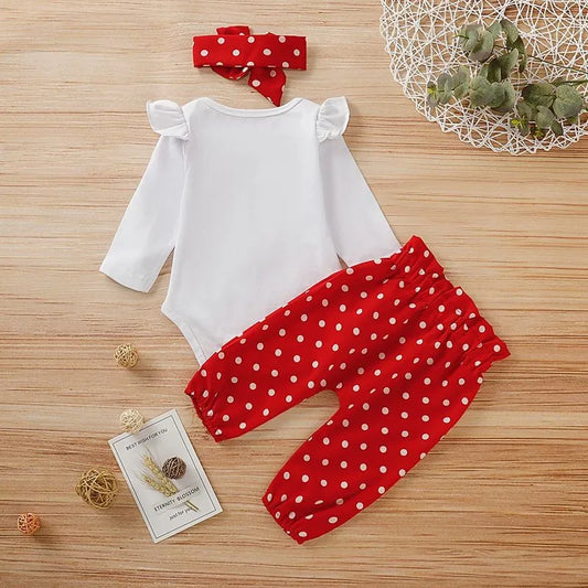 Ensemble Bébé Fille 3 Pièces – Romper Cœur, Pantalon & Bandeau en Coton Doux