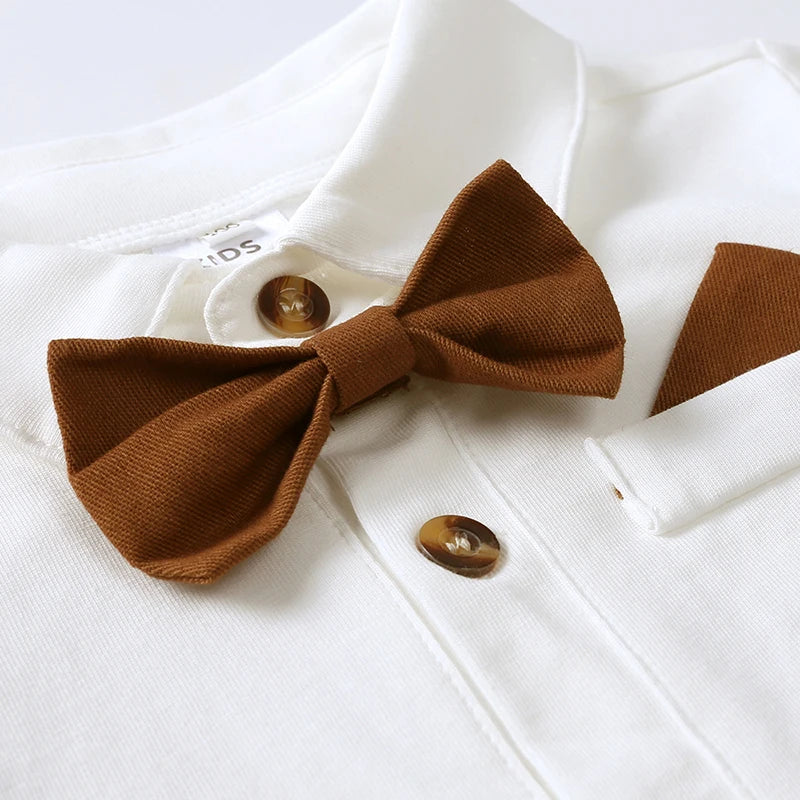 Ensemble bébé garçon vintage – Body, bretelles & pantalon (avec nœud papillon)