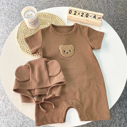 Ensemble Bébé Petit Ourson – Combinaison d’Été Premium en Coton Gaufré