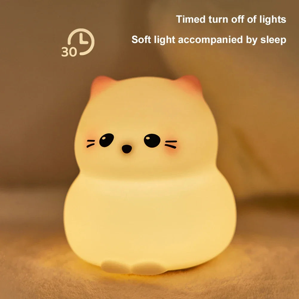 Veilleuse bébé chat en silicone tactile rechargeable – Lampe de nuit douce Guardian Kitty