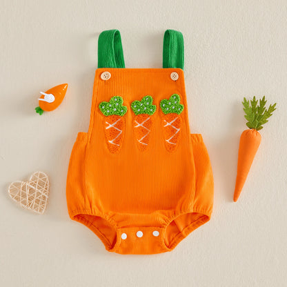 Barboteuse bébé brodée carottes – Salopette douce printemps été
