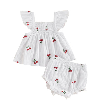 Ensemble d’été bébé fille 2 pièces smocké – tenue légère avec bloomer