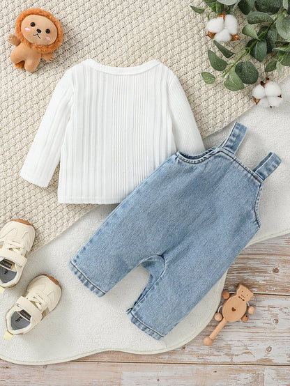 Salopette Bébé Bleu Style Denim – Ensemble 2 Pièces (Haut + Salopette)
