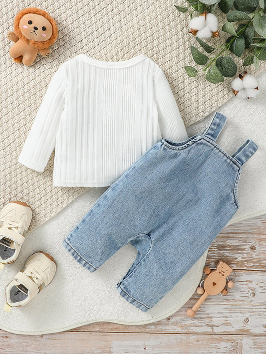 Salopette Bébé Bleu Style Denim – Ensemble 2 Pièces (Haut + Salopette)