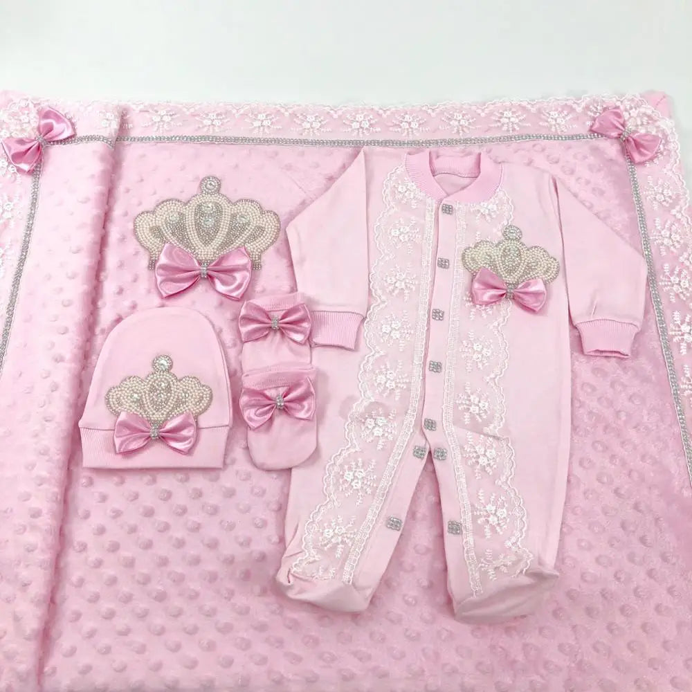 Coffret naissance luxe bébé – Ensemble “Prince & Princesse” sortie d’hôpital en coton brodé (cadeau nouveau-né)