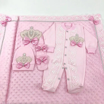 Coffret naissance luxe bébé – Ensemble “Prince & Princesse” sortie d’hôpital en coton brodé (cadeau nouveau-né)