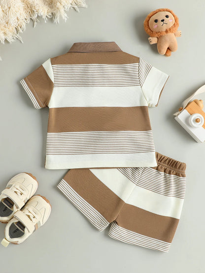 Ensemble deux pièces pour enfants, T-Shirt et Short courts à rayures régulières, ours en peluche, Sport décontracté, nouvelle collection été
