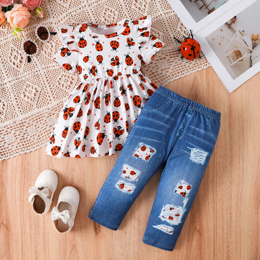 Ensemble Fille 2 Pièces Coccinelle – Robe + Pantalon Jean (1–3 ans)