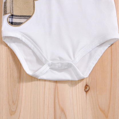 Ensemble bébé 2 pièces élégant – Haut style grenouillère & pantalon à carreaux (0 à 24 mois)