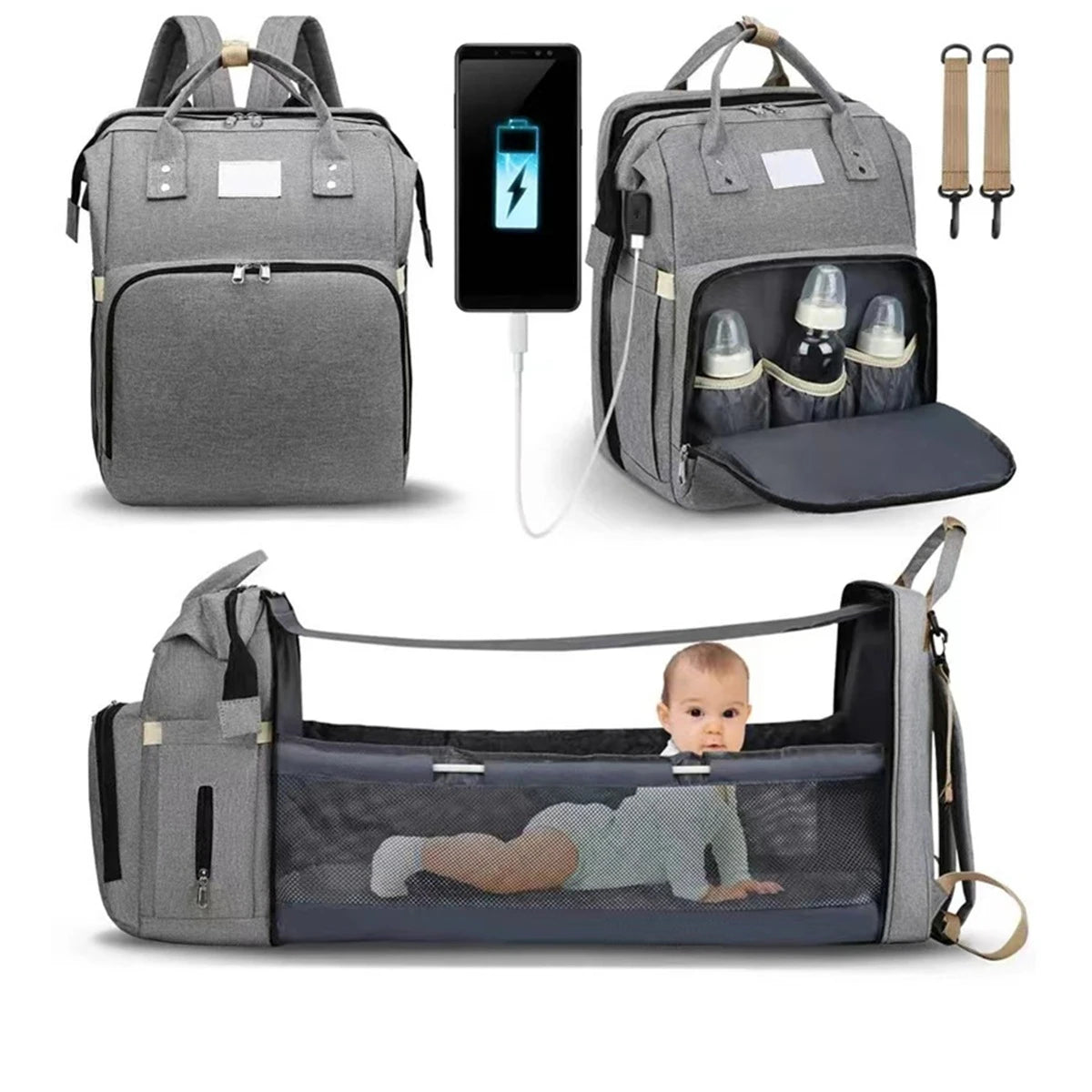 Sac à Langer Bébé avec Lit Pliant – Sac à Dos Multifonction Grande Capacité
