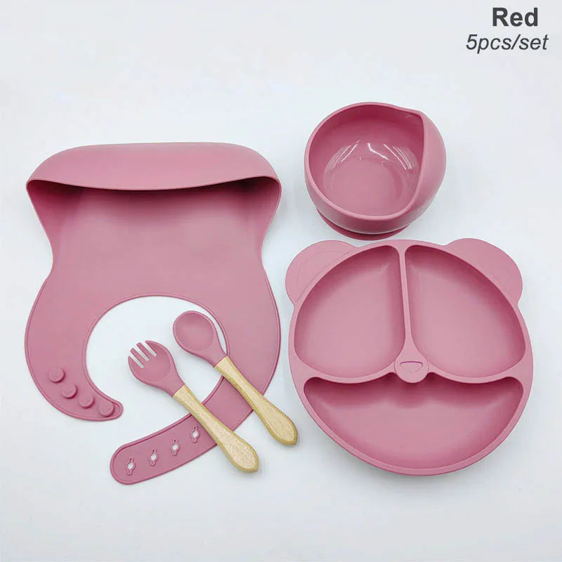 Vaisselle en silicone alimentaire pour bébé – Ensemble repas 8 pièces sans BPA, antidérapant et sécurisé
