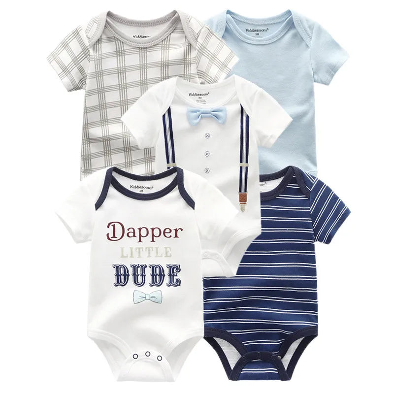 Lot de 5 bodys bébé – 100 % coton, manches courtes, confort quatre saisons