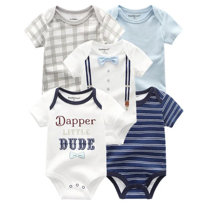 Lot de 5 bodys bébé – 100 % coton, manches courtes, confort quatre saisons