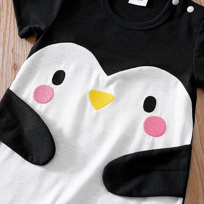 Ensemble Bébé Pingouin Été – Combinaison en Coton Doux Unisexe 0-12 Mois