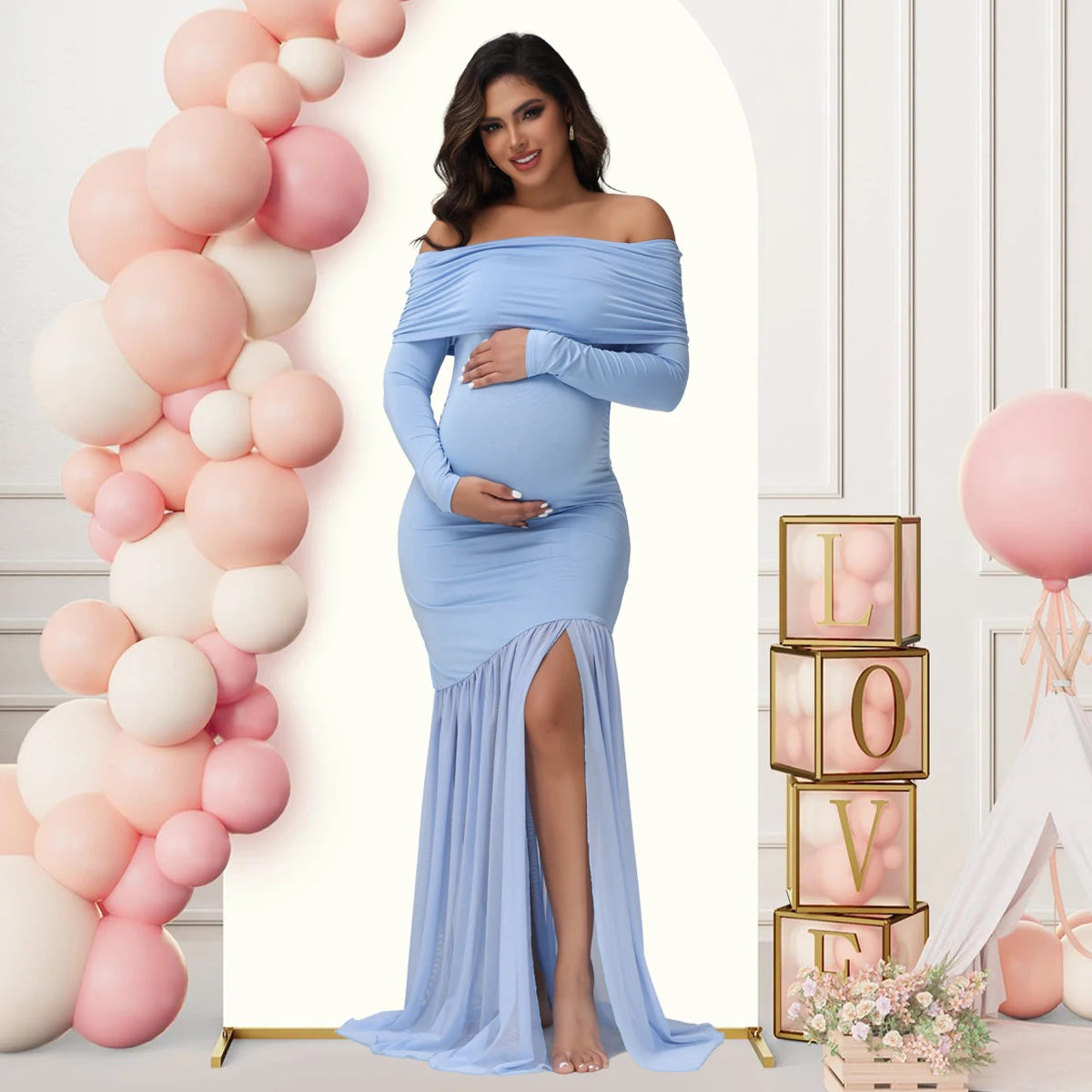 Robe Maternité Longue Élégance Royale – Séance Photo & Baby Shower