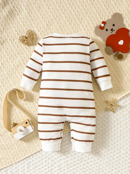 Barboteuse bébé rayée avec ours – J’aime maman & papa | Douce & confortable