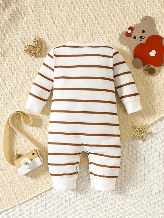 Barboteuse bébé rayée avec ours – J’aime maman & papa | Douce & confortable