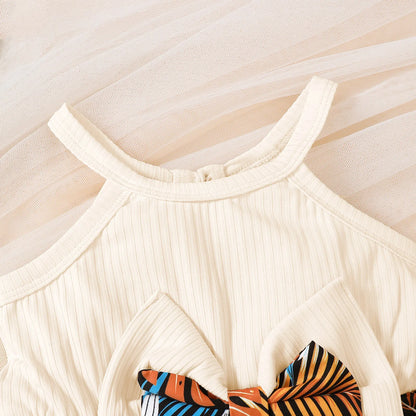 Robe d’été bébé fille + chapeau assorti – Motif feuilles tropicales