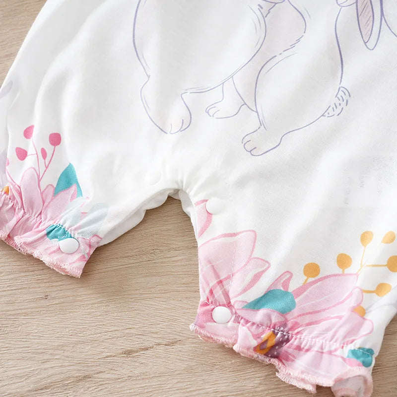 Barboteuse d’été bébé fille sans manches – Motif lapin – 0 à 18 mois