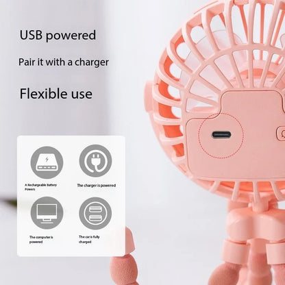 Ventilateur Octopus Flexible pour Poussette Bébé – Mini Ventilateur USB Rechargeable avec Veilleuse