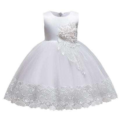 Robe de Princesse en Dentelle & Fleurs – Cérémonie Élégante pour Fille