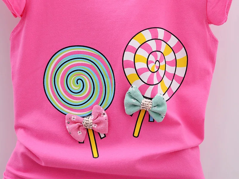 Ensemble Fille Été “Lollipop” – T-shirt + Short/Short-jupe imprimé (4–6 ans)