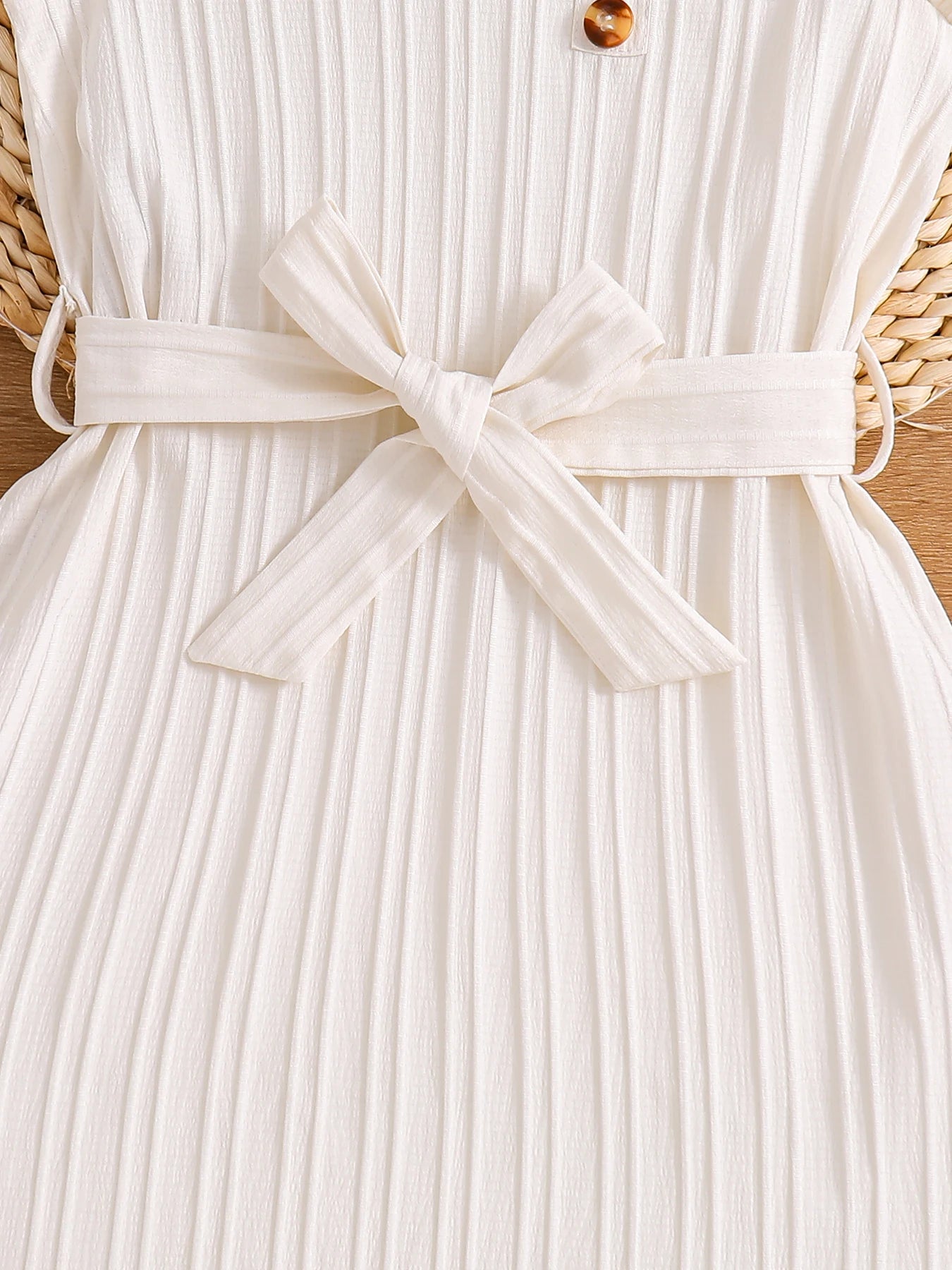 Robe blanche cérémonie – Nœud & plissé (Fille)